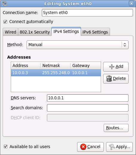 The IPv4 Settings tab